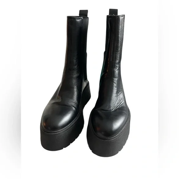 ZARA Black Platform Chelsea Boots EU 38 Chunky Goth Grunge Vegan Leather Ankle - Picture 6 of 7